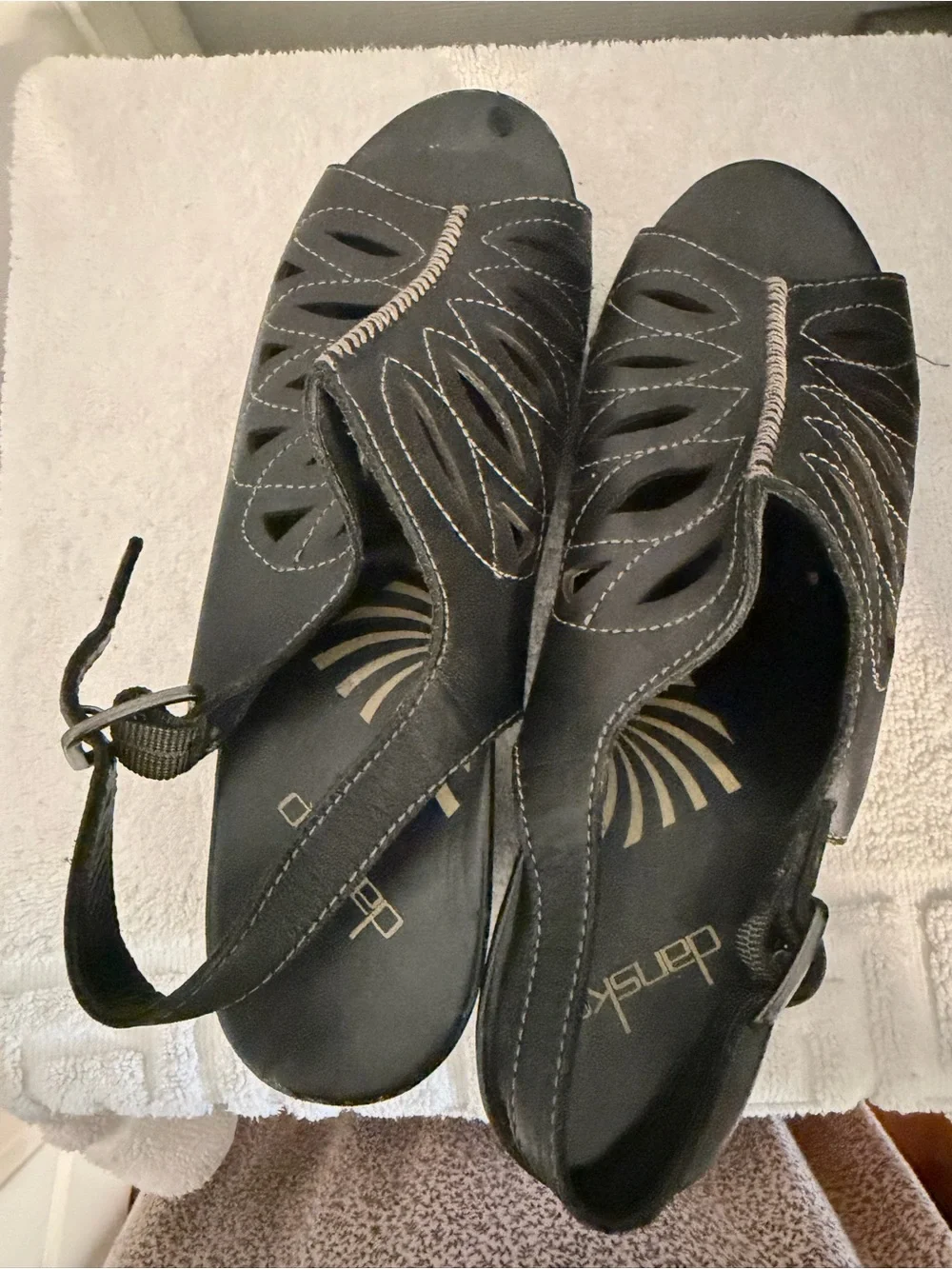 Dansko Black Leather Wedge Sandal
